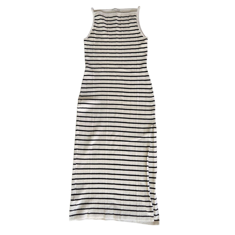 Abercrombie & Fitch Black and White Striped Midi Dress